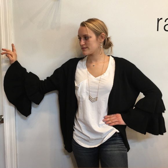 NWT black open cardigan sweater with ruffle sleeve - Picture 3 of 8